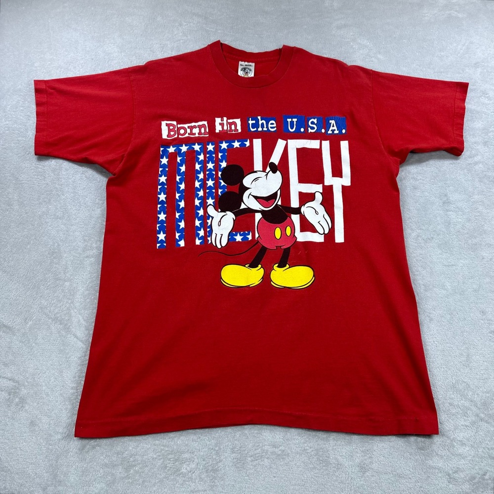 Vintage Mickey & Co T-Shirt Men XL Red Born In The USA 90s Single Stitch Disney